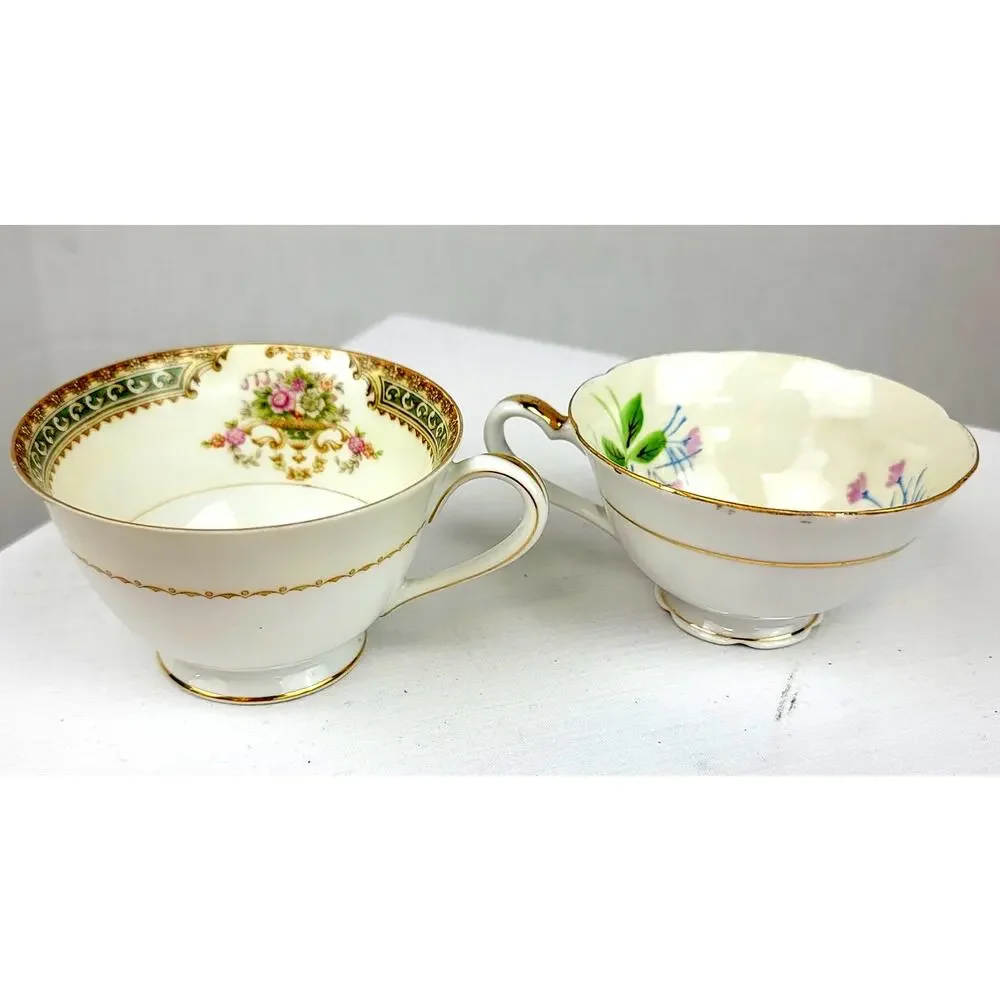 VNTG Teacups Hand Painted Both Marked Occupied Japan Adline China and Usagco
